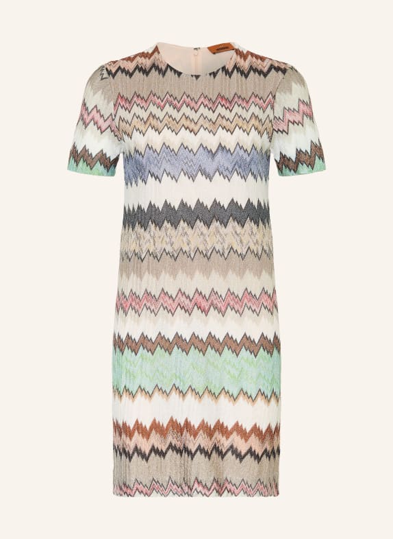 MISSONI Pletené šaty s třpytivou přízí BÉŽOVÁ / SVĚTLE ČERVENÁ / BÍLÁ