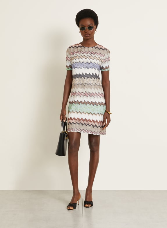 MISSONI Strickkleid mit Glitzergarn BEIGE / HELLROT / WEISS