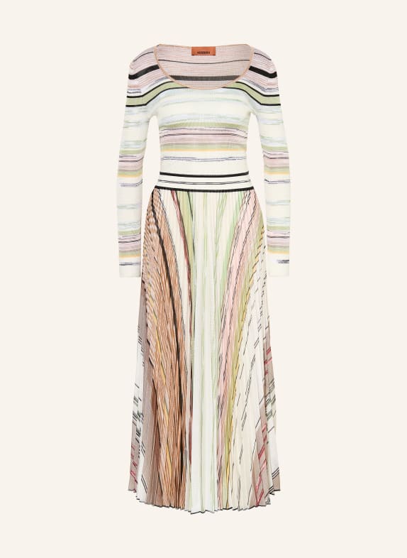 MISSONI Knitted dress with pleats LIGHT GREEN / WHITE / BLACK
