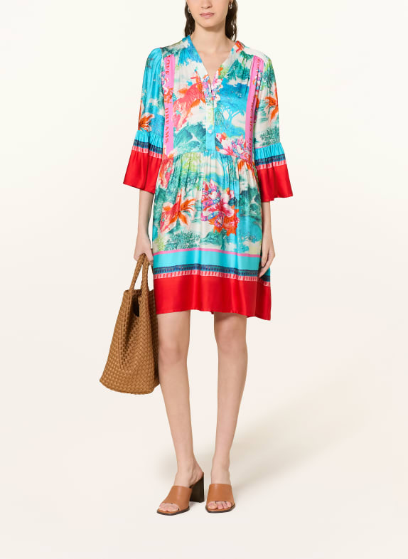 miss goodlife Satinkleid mit 3/4-Arm PETROL / ROT / ORANGE