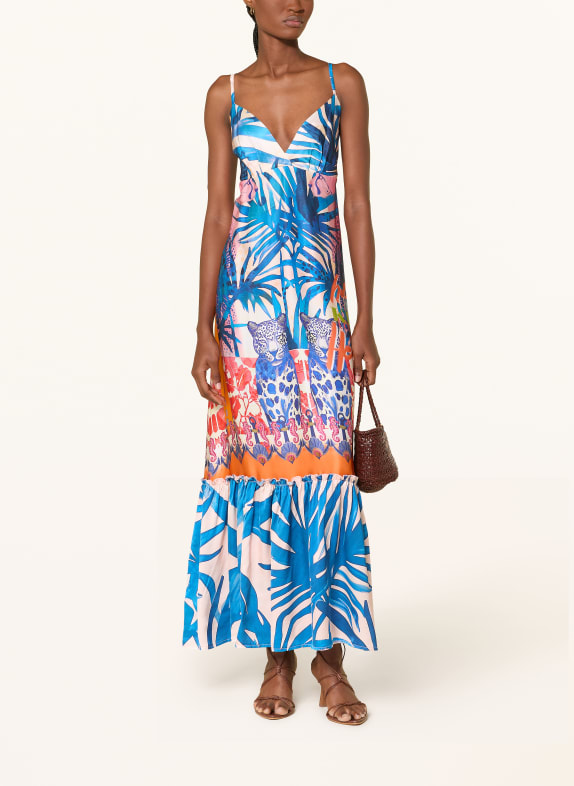 miss goodlife Satinkleid BLAU / CREME / ORANGE