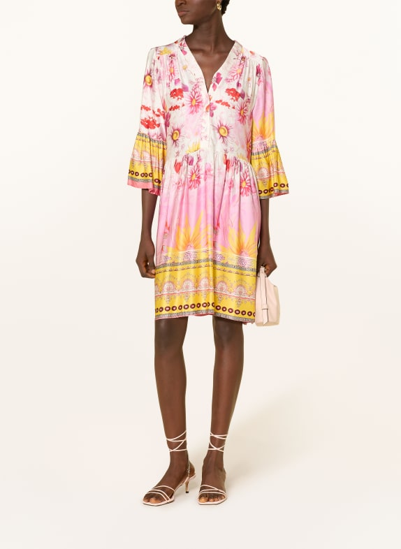 miss goodlife Satinkleid mit 3/4-Arm ROSA / ECRU / GELB