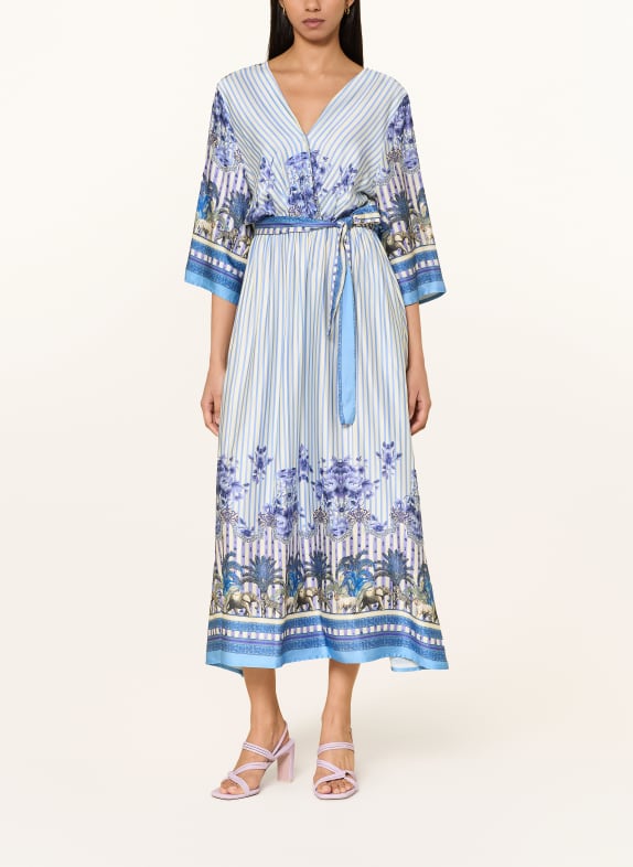 miss goodlife Satinkleid mit 3/4-Arm WEISS / LILA / BLAU