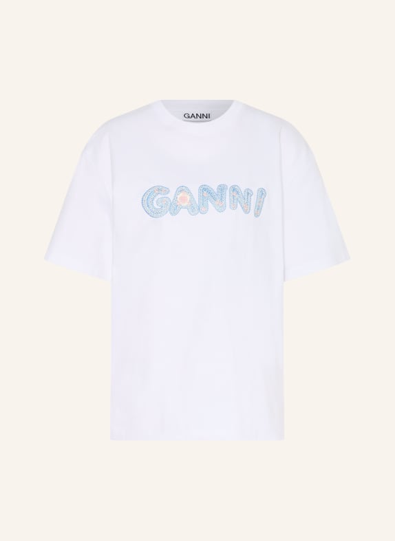 GANNI T-Shirt WEISS / HELLBLAU