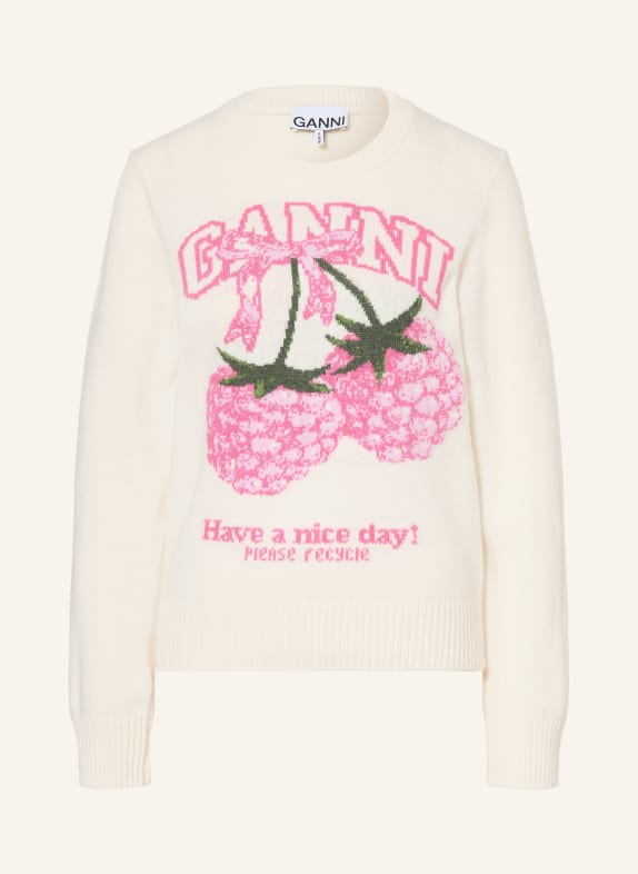 GANNI pull-over ÉCRU / ROSE FUCHSIA / VERT