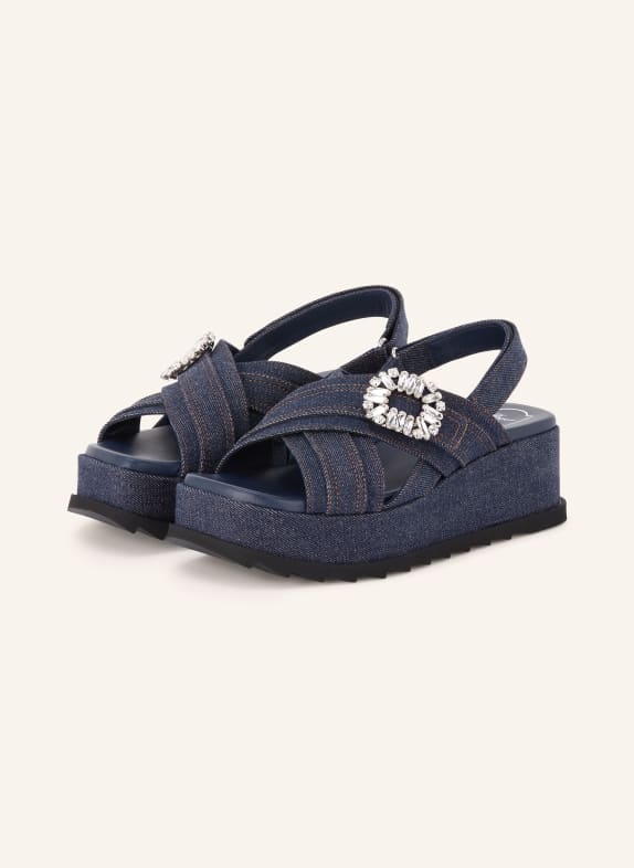 Roger Vivier Plateau-Sandalen mit Schmucksteinen DUNKELBLAU