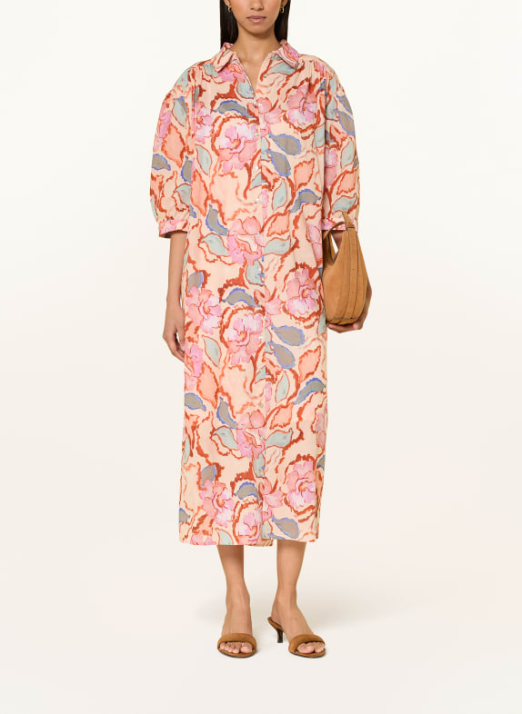 SUNCOO Hemdblusenkleid CADIX mit 3/4-Arm HELLORANGE / ROSA / BLAU