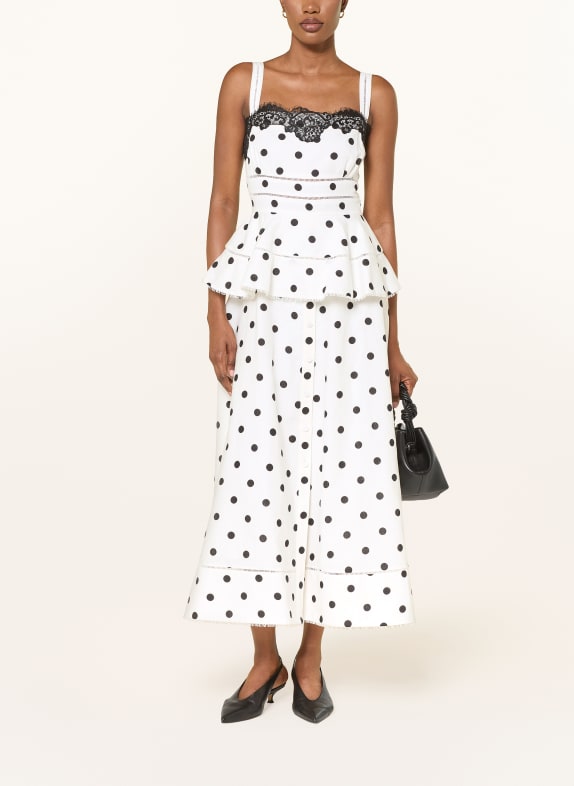 self-portrait Kleid mit Leinen und Spitze WEISS / SCHWARZ