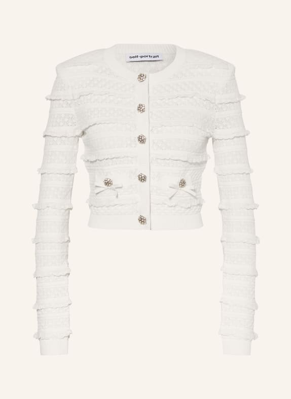 self-portrait Krátký svetr s ozdobnými kamínky a volánky BÍLÁ