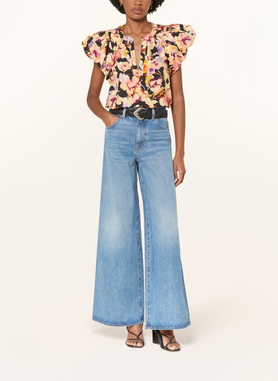 ULLA JOHNSON Blouse ABRIL LICHTGEEL / PAARS / ZWART