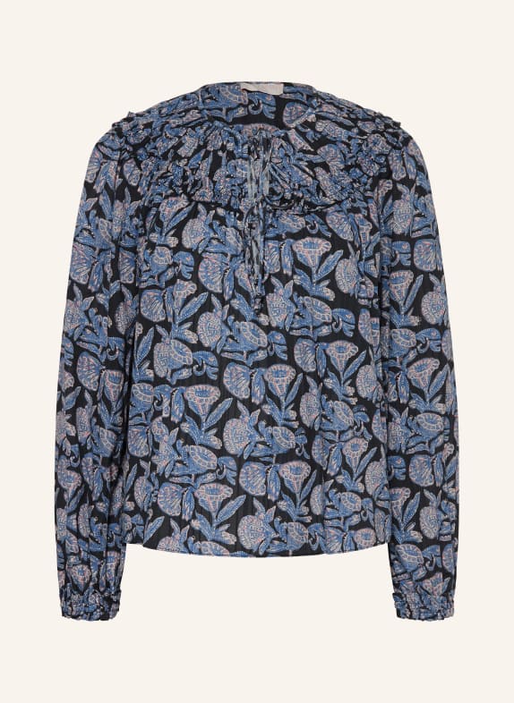 ULLA JOHNSON BLOES FLORELLE met ruches DONKERBLAUW / LICHTROOD / BLAUW