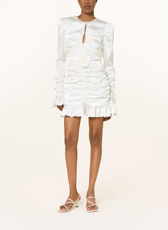 ROTATE Cocktailkleid aus Satin mit Rüschen ECRU