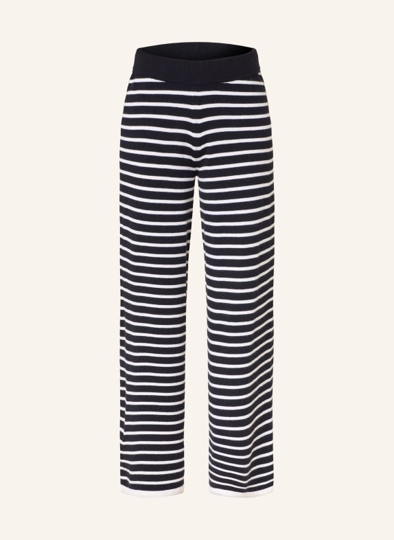 ALLUDE Pantalon en maille cachemire BLEU FONCÉ / BLANC