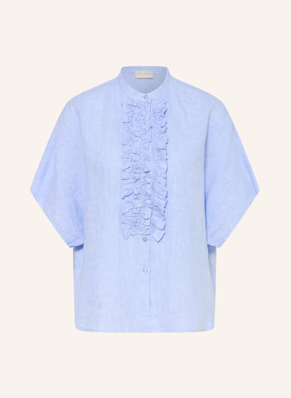 MILANO ITALY Linnen blouse met ruches LICHTBLAUW