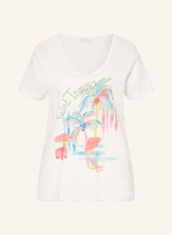 MILANO ITALY T-shirt met strass-steentjes CRÈME / ROZE / GROEN