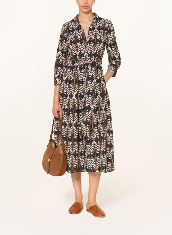 0039 ITALY Hemdblusenkleid JULENE mit 3/4-Arm SCHWARZ / COGNAC / CREME