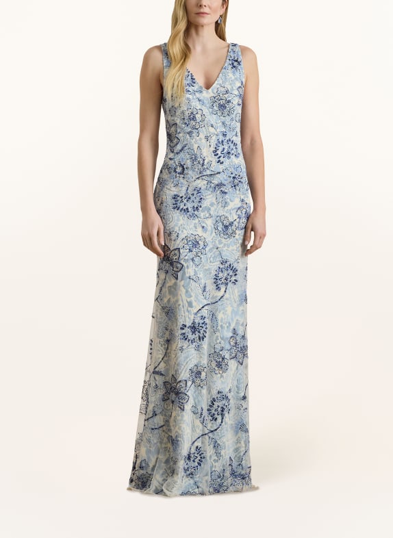 LAUREN RALPH LAUREN Evening gown with decorative pearls and sequins WHITE / LIGHT BLUE / BLUE