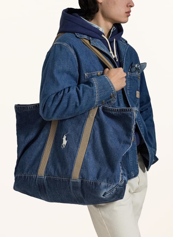 POLO RALPH LAUREN Jeans-shopper DONKERBLAUW / COGNAC