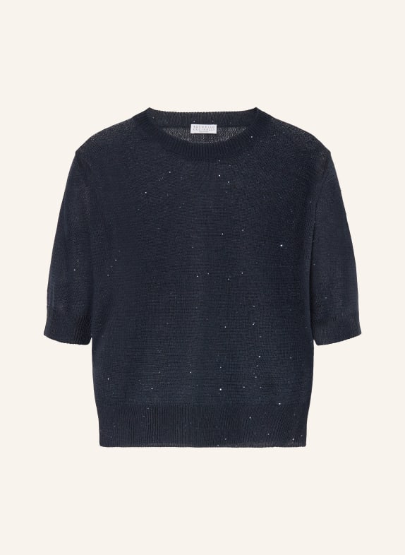 BRUNELLO CUCINELLI Strickshirt aus Leinen mit Pailletten DUNKELBLAU