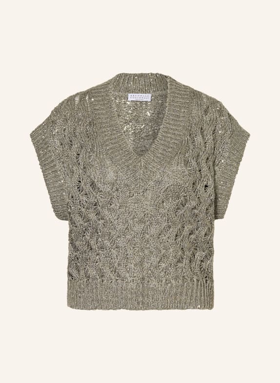 BRUNELLO CUCINELLI Strickshirt mit Pailletten KHAKI