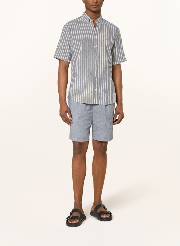 FYNCH-HATTON Linnen overhemd Comfort Fit DONKERBLAUW / WIT