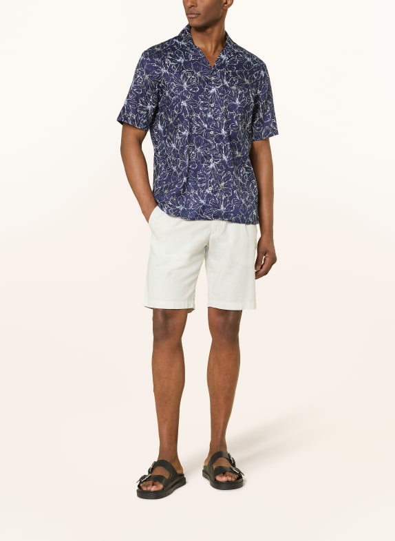 FYNCH-HATTON Resorthemd Comfort Fit van linnen DONKERBLAUW / OLIJF / LICHTBLAUW