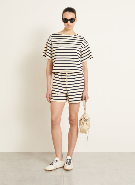 MONCLER T-Shirt mit Spitze ECRU / DUNKELBLAU