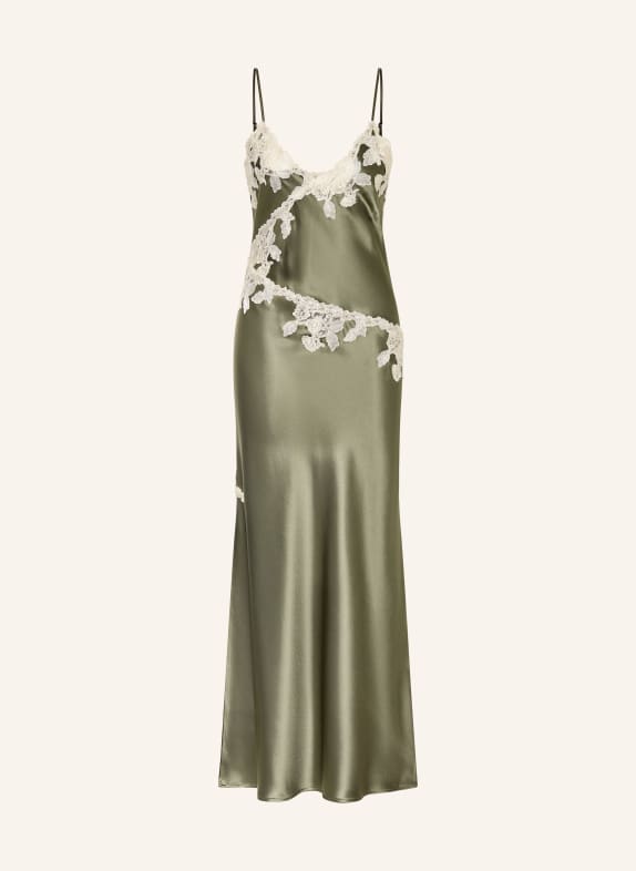 BY MALENE BIRGER Satijnen jurk VERA met kant GROEN / CRÈME