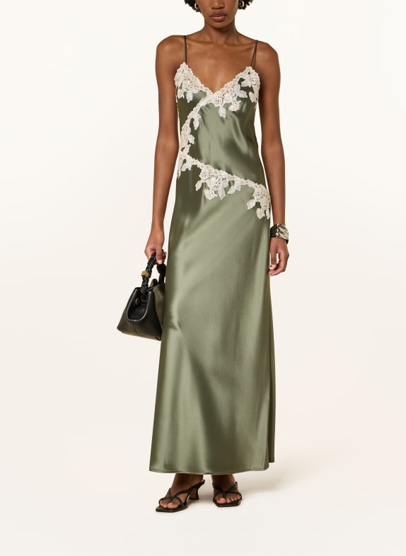 BY MALENE BIRGER Satinkleid VERA mit Spitze GRÜN / CREME