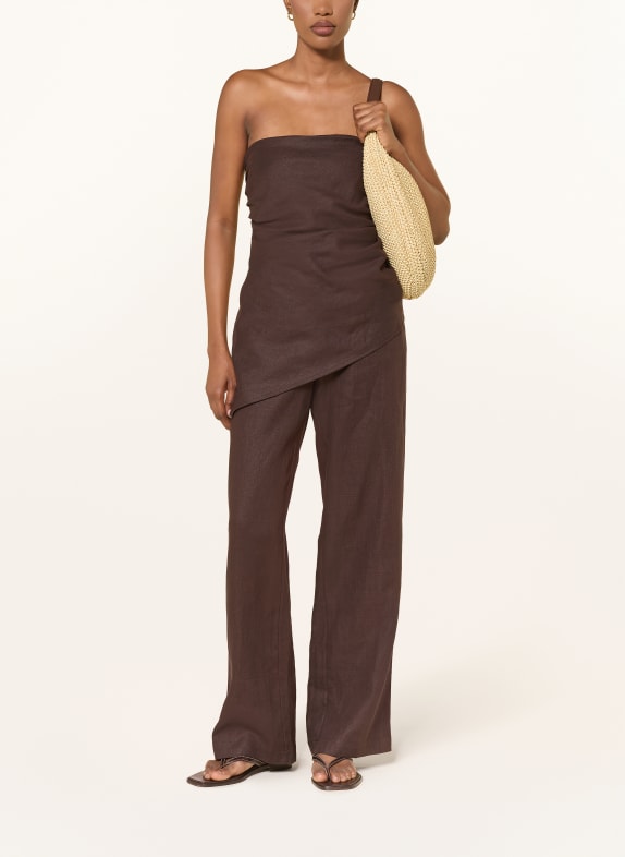 FAITHFULL THE BRAND NERA Off-Shoulder Linen Top DARK BROWN