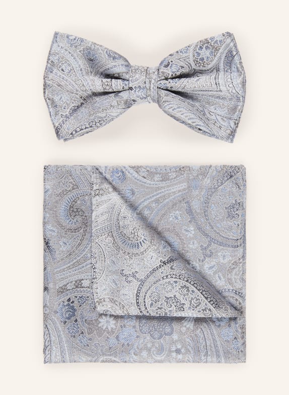 Sterlington Set: Fliege und Einstecktuch BLAU / GRAU