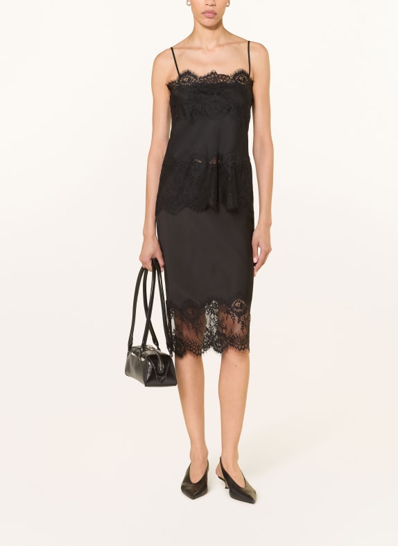 Herskind HERBERT Satin Skirt with Lace BLACK