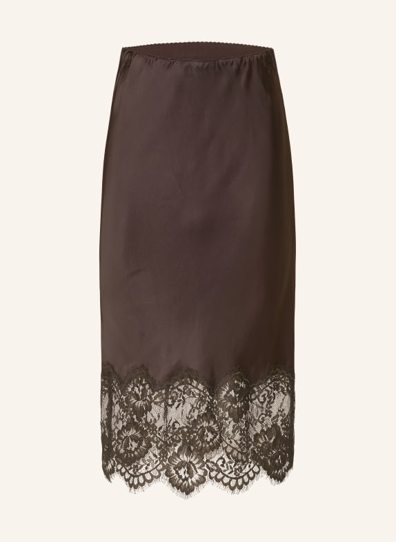 Herskind Satynowa spódnica HERBERT z koronką CIEMNOBRĄZOWY
