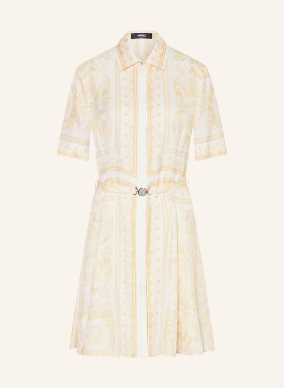 VERSACE Hemdblusenkleid aus Seide WEISS / HELLGELB