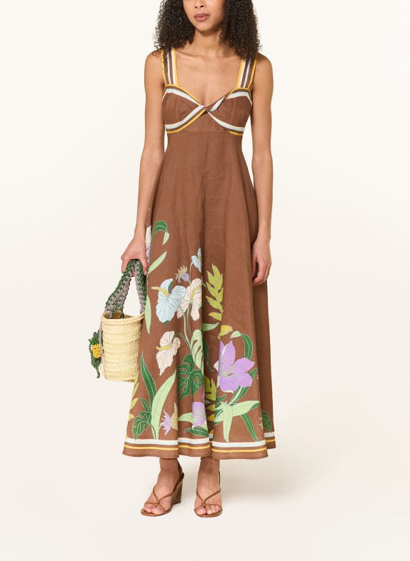 ALÉMAIS Robe en lin ALFIE TWIST MARRON / JAUNE / VERT