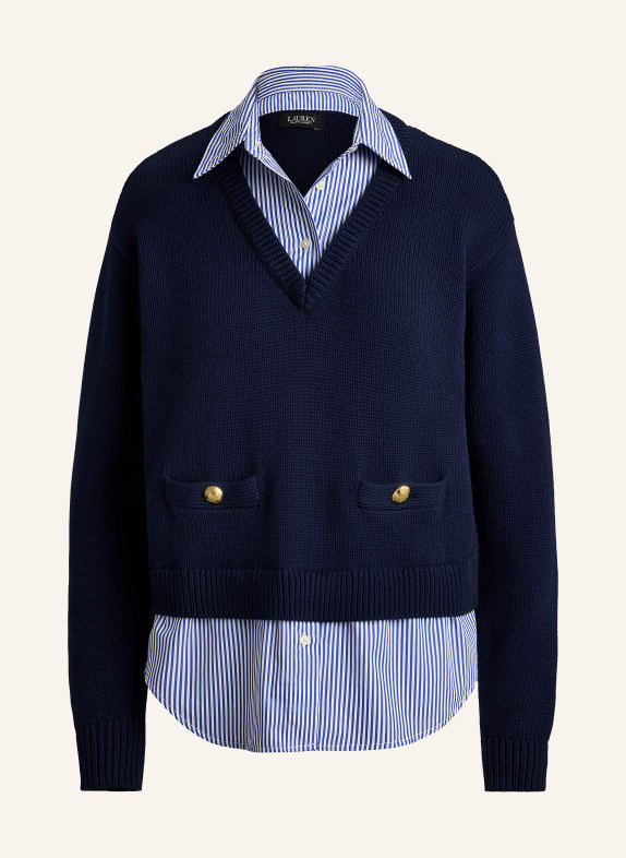 LAUREN RALPH LAUREN Pull en mélange de matières BLEU FONCÉ / BLEU / BLANC