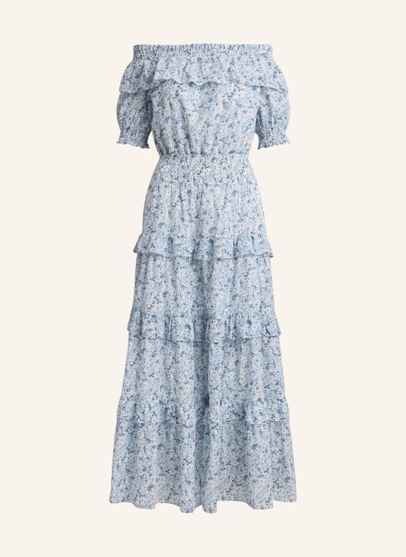 LAUREN RALPH LAUREN Off-shoulder jurk met ruches LICHTBLAUW / DONKERBLAUW / WIT
