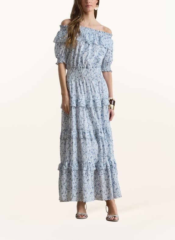 LAUREN RALPH LAUREN Sukienka z odkrytymi ramionami i falbanami JASNONIEBIESKI / GRANATOWY / BIAŁY