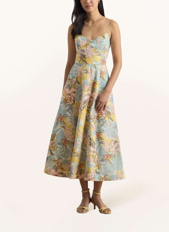 LAUREN RALPH LAUREN sukienka z lnu CIEMNOŻÓŁTY / JASNOCZERWONY / JASNONIEBIESKI