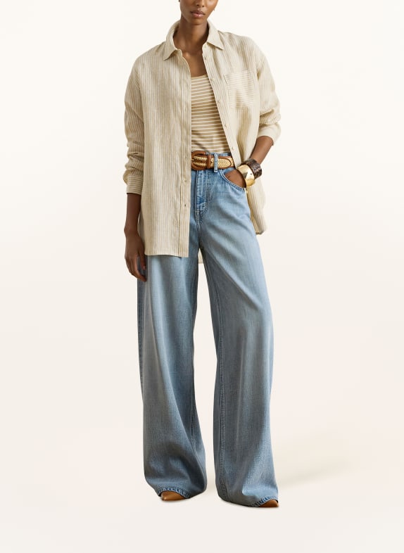 LAUREN RALPH LAUREN Linnen overhemd LICHTBRUIN / WIT