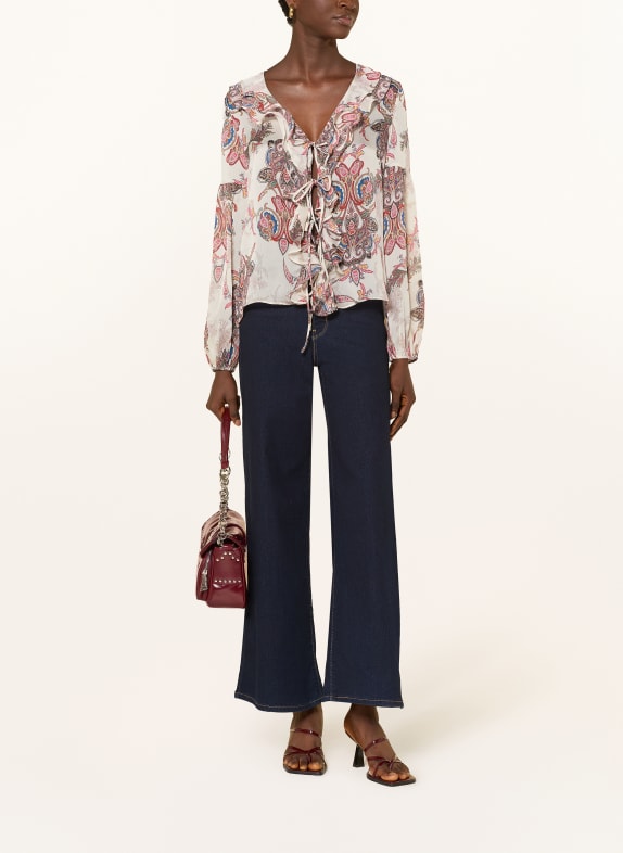 GUESS Blouse EMY met volants CRÈME / ROOD / BLAUW