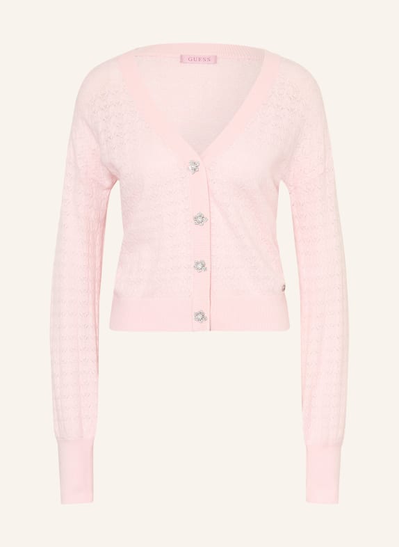 GUESS Sweter NINA z kamieniami ozdobnymi JASNORÓŻOWY