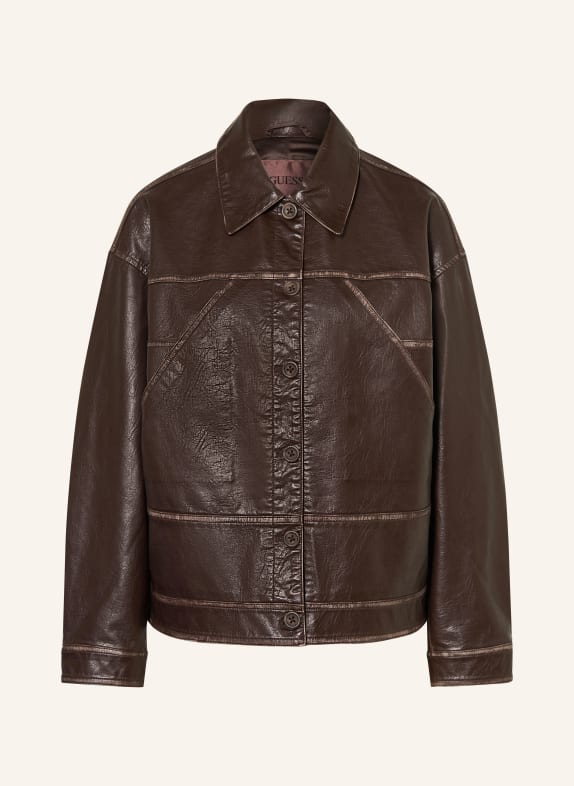 GUESS DENISE TOKYO Leather-Look Jacket DARK BROWN