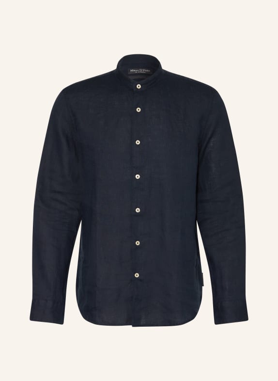 Marc O'Polo Regular fit linen shirt with stand-up collar DARK BLUE