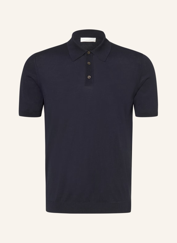 roberto collina Gebreid poloshirt DONKERBLAUW