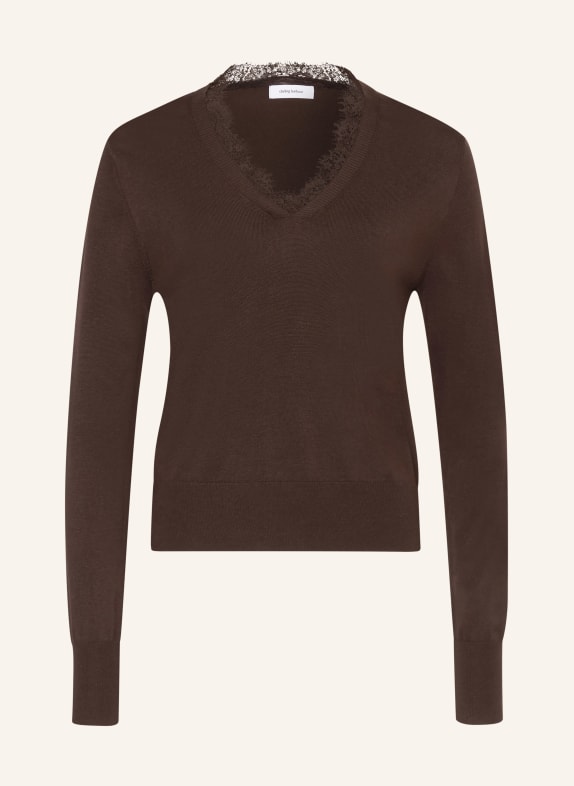 darling harbour Sweater with lace DARK BROWN