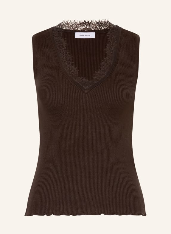 darling harbour Dzianinowy top z koronką DARK BROWN