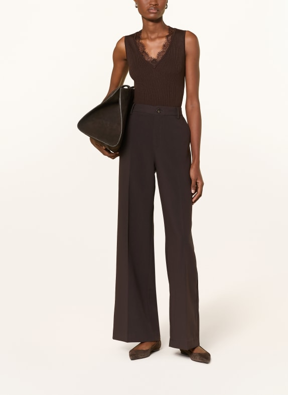 darling harbour Gebreide top met kant DARK BROWN