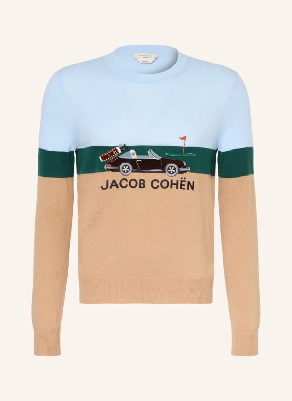 JACOB COHEN Pullover PORSCHE EDITION CAMEL / DUNKELGRÜN / HELLBLAU