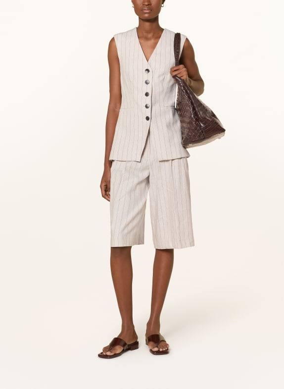 SELECTED Bermuda's met linnen BEIGE / MARRON FONCÉ